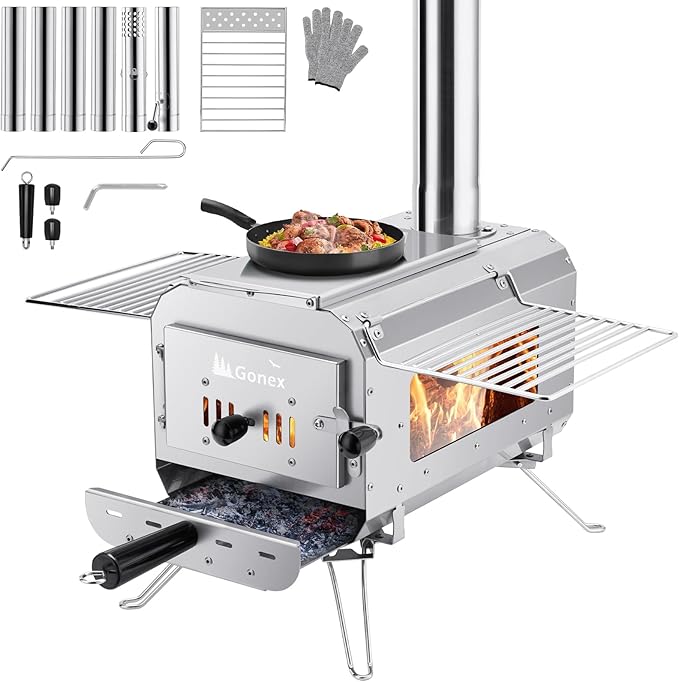 Gonex Hot Tent Stove, Portable Wood Burning Camping Stove with Ash Drawer & Large Firebox for Tent, Outdoor, Heating, Cook...