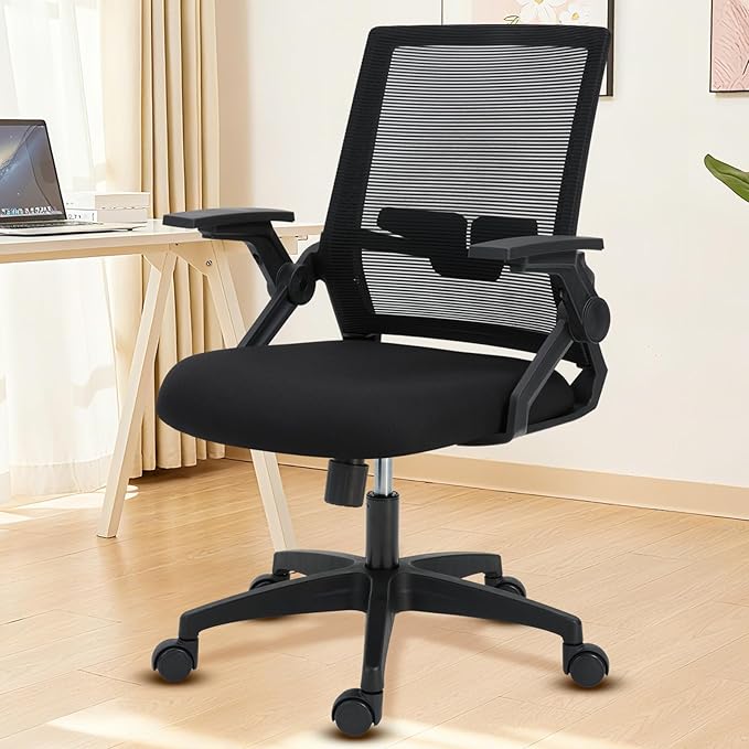 Msdizuo Ergonomic Office Chair, High Back Desk Chair with Adjustable Height, Swivel Chair with Flip-Up Arms and Lumbar Support, Breathable Mesh Computer Chair for Home/Study/Working/Relaxing, (Black)