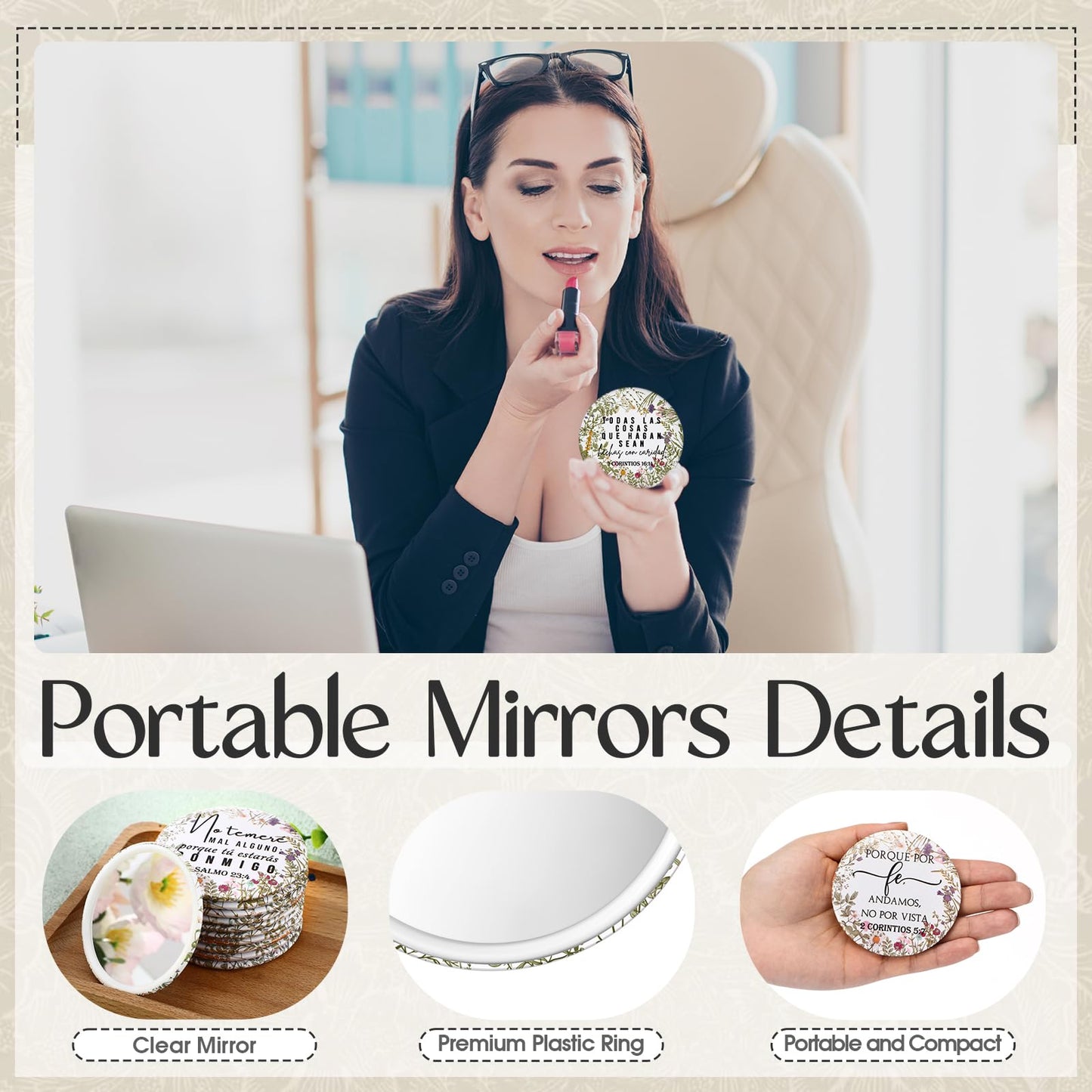 GlikCeil 40 Pcs Mini Bible Verse Compact Mirrors Bulk Religious Christian Gifts Wildflower Theme Pocket Mirrors Portable Small C