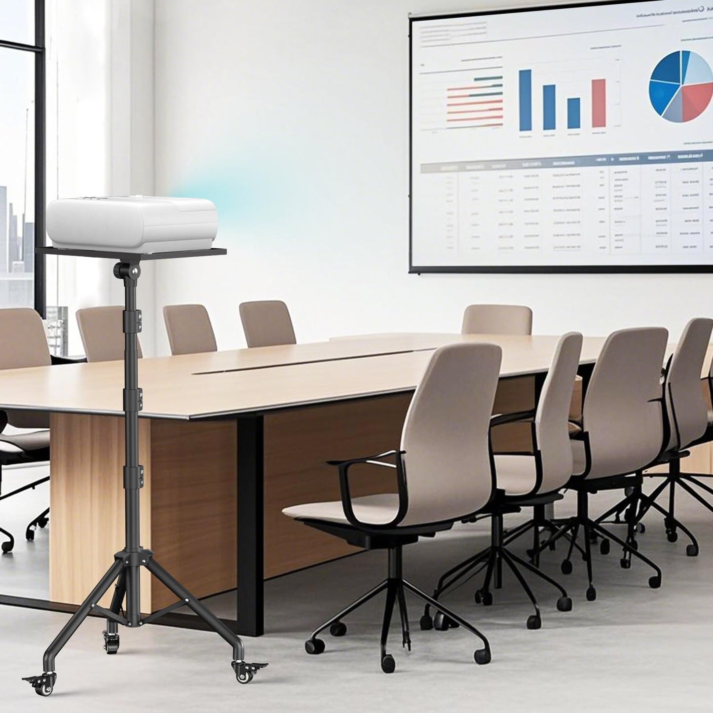 Facilife Projector Stand Tripod on Wheels, Adjustable Height 31-56 Inches, Laptop Tripod Stand Rolling, Heavy Duty Projector Tripod Metal Construction, Multifunctional for Office & Home