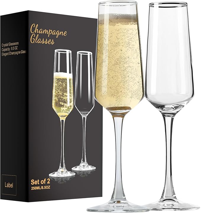 Haoxishui Champagne Glasses 8.5 OZ, Champagne Flutes set of 2, Unique Champagne Gift for Birthday, Wedding, Anniversary, I...