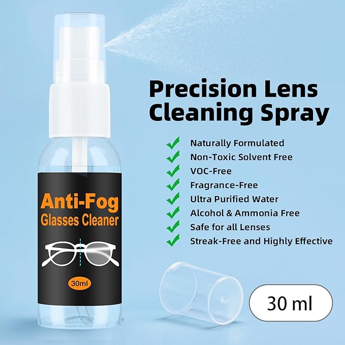 Ordilend Glasses Cleaner Eyeglass Cleaning Kit with 24H Anti Fog Spray for Glasses and Microfiber Cloth, Portable Eyeglass Cleaner Tool Lens Wipes Cleaning kit for Camera Lenses