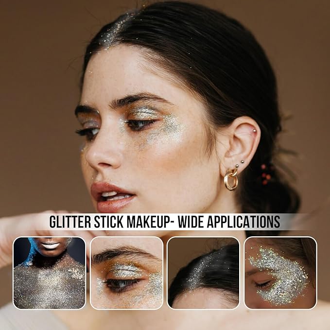 Brzeaf Halloween Body Glitter Stick, Waterproof & Long Lasting, Hair Eyeshadow Face Body Glitter, Singer Concert Music Rave Festival, Glitter Stick Makeup & Face Glitter Gel