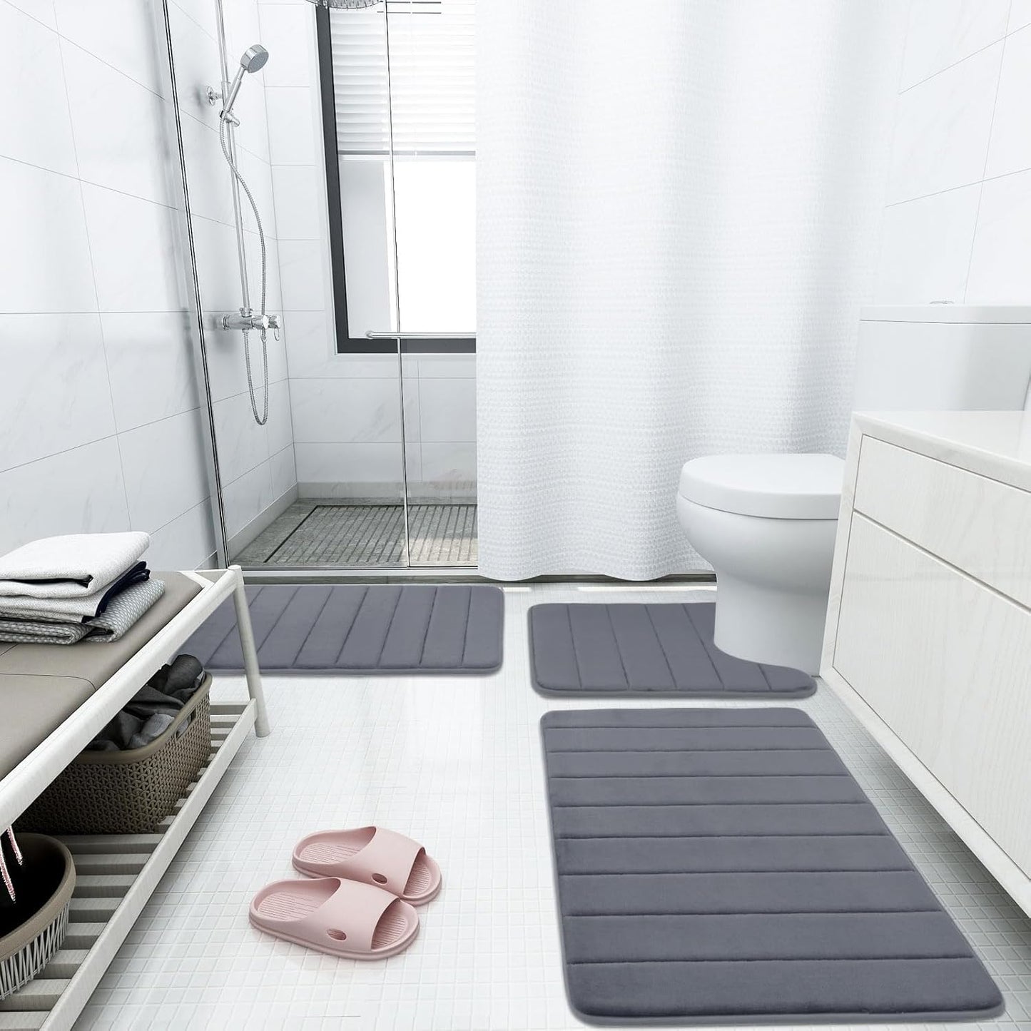 Buganda Memory Foam Bath Mat, 47" x 24", Ultra Soft and Non-Slip Bathroom Rugs, Water Absorbent and Machine Washable Bath Rug Runner for Bathroom, Shower, and Tub, Dark Grey