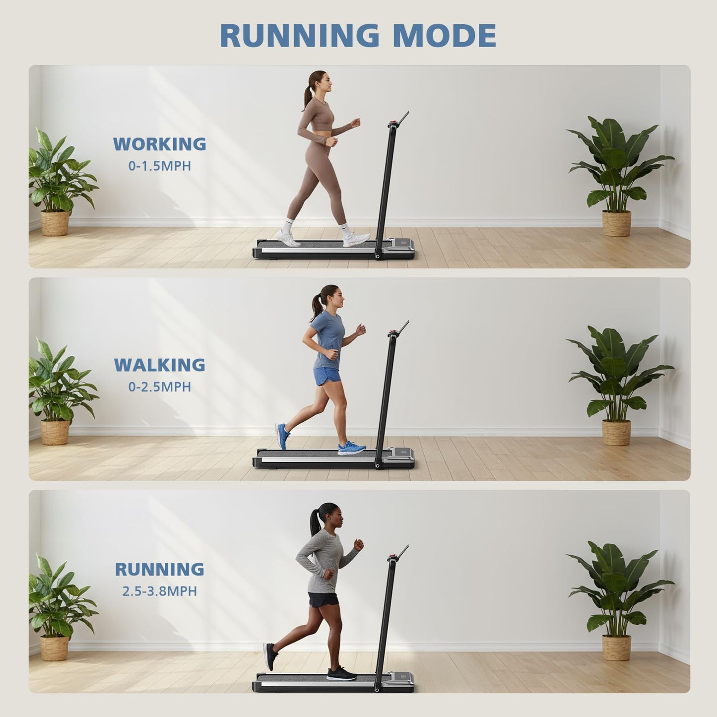 OLIXIS Walking Pad Treadmill for Home, Under Desk Treadmill with Handle for Small Space, Portable Design for Home Office Workouts, LED Display with Remote Control, Low Noise