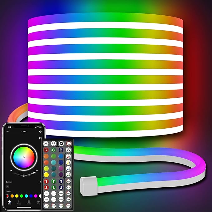 32.8Ft Neon Rope Lights,Flexible Led Rope Lights Control with App/Remote,Multiple Modes RopeLights,IP65 Outdoor RGB Led Ne...
