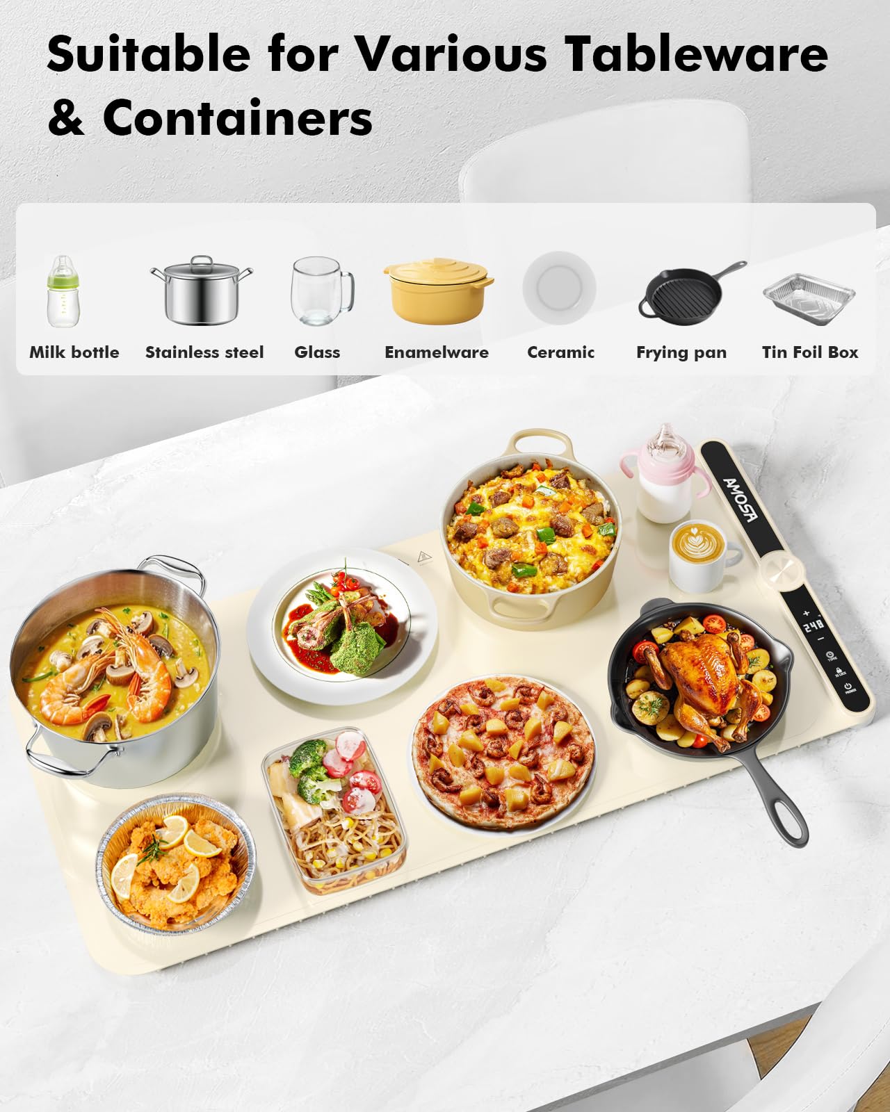 Warming Mat for Food, Fast Heating Electric Food Warmer with 9 Level Temperature and 6 Hours Timer, Extra Large Roll Up Silicone Food Warming Mat, Portable Warming Trays for Buffets Party (Yellow)