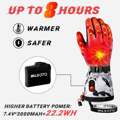 Heated Gloves for Arthritis Raynaud Men Women with 7.4V 22.2WH Rechargeable Battery Waterproof Heated Ski Gloves for Motorcycle Working Hunting Hiking Camping Walking Arthritis Raynaud(M White)
