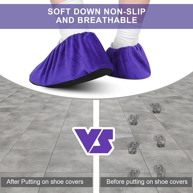 JaGely 11 Pairs Reusable Non Slip Cloth Shoe Covers Washable Thickened Boot Shoe Covers for Indoors and Households(Purple)
