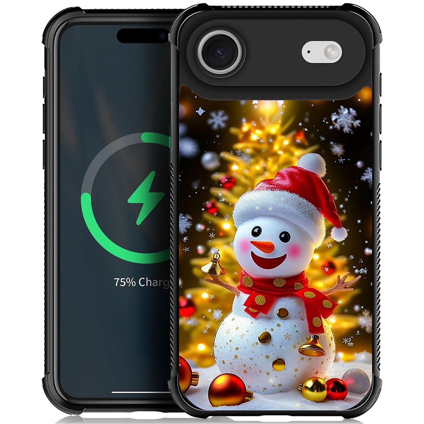 XUANWENPA for iPhone 17 Air Case,The Black Shell Design is Bright,Anti Drop and Dust-Proof,Christmas Golden Tree Snowman.