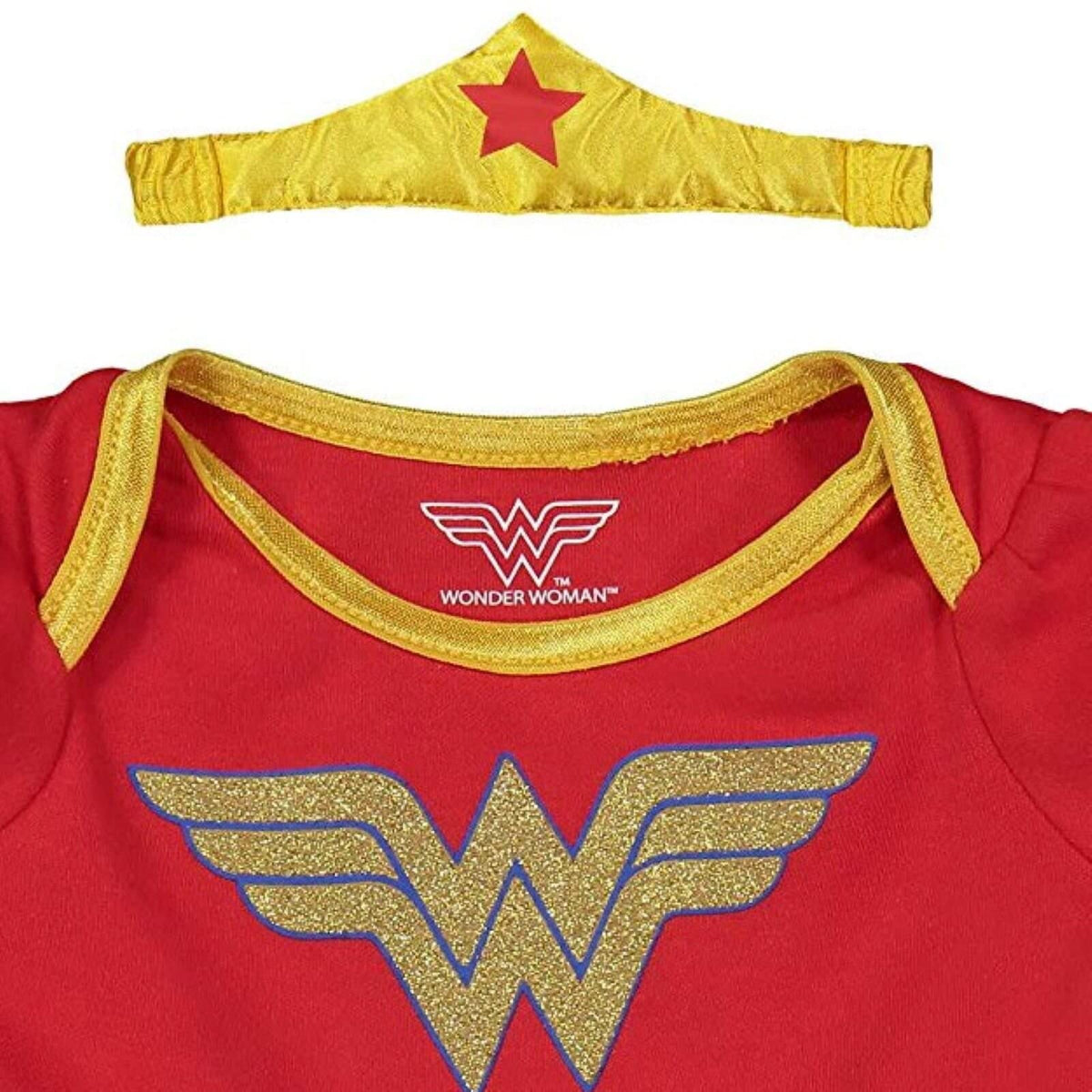 DC Comics Justice League Wonder Woman Newborn Baby Girls Cosplay Costume Bodysuit Dress Cape and Headband Set 0-3 Months