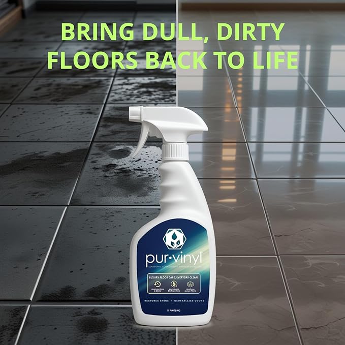 EvaClean PurVinyl Floor Cleaner - Ready to Use, 2-Pack Spray Bottles 32 FL Oz. Each, Enhances LVT & Tile Floors, Neutral pH, No Residue, For Mop or Auto Scrubber, For Hospitals, Hotels & Schools