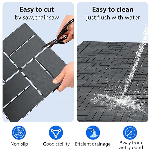 36 PCS 12x12 Inch Interlocking Deck Tiles - Waterproof All-Weather Outdoor Patio Flooring for Pool, Balcony, Backyard, Porch & Garden, Dark Grey