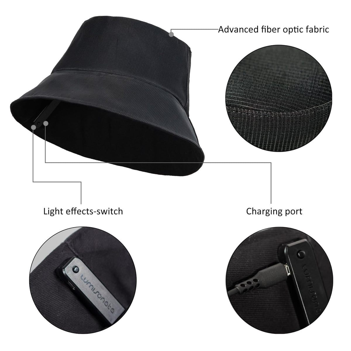 lumisonata LED Bucket Hat, Rave Bucket Hat 7 Colors, Light up Hat Rave Accessory, Neon Flashing Festival Gear, Futuristic Crazy Hats for Men and Women Party Hats