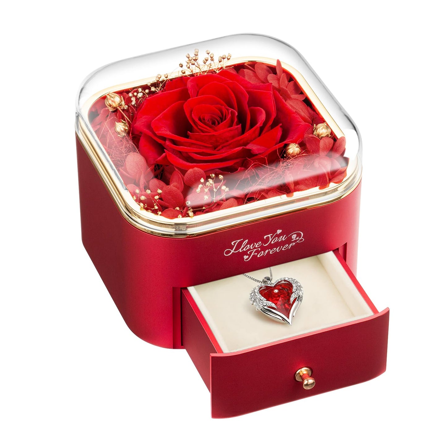 NEWNOVE Gifts for Her, Preserved Real Red Rose with Angle Wings Necklace, Forever Flowers Gifts for Mom Grandma Wife Girlfriend at Christmas, Valentines, Anniversary or Birthday Gifts for Women