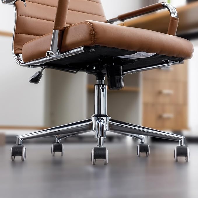 BOWTHY Home Office Chair Ribbed, Modern Leather Conference Waiting Room Chairs,Ergonomic Office Desk Chair, High Back Executive Computer Chair, Adjustable Swivel Chair with Arms (Brown)