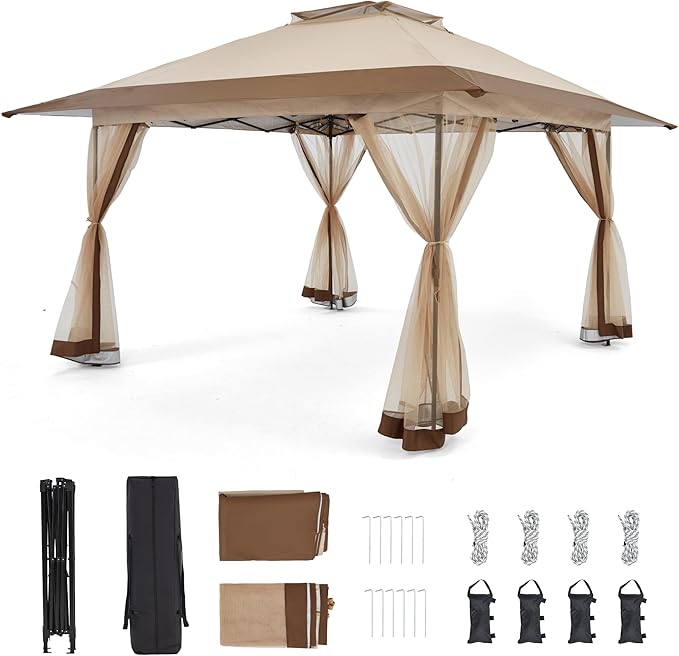 Bezseller 13x13 Pop Up Gazebo Tent with Mosquito Netting – Quick Set Up, Water-Resistant Outdoor Canopy for Patio, Garden,...