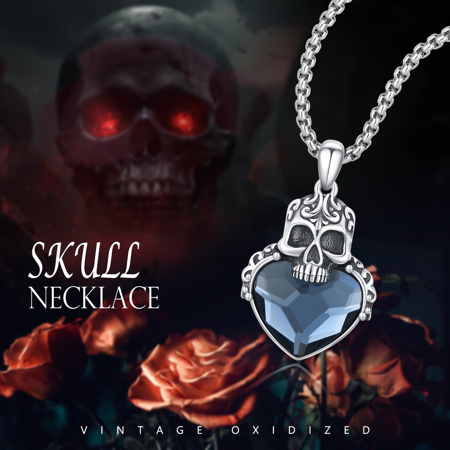 Skull Necklace for Women 925 Sterling Silver Skull Pendant Necklace Gothic Pendant Halloween Jewelry Gift for Women