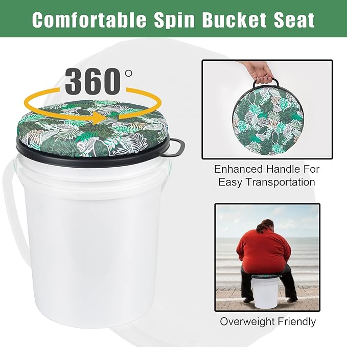 Foxtune 360-Degree Swivel Bucket Seat, 5 Gallon Bucket Lid, Spin Bucket Seat Cushion, Silent, Comfortable, Water-Resistant, for Fishing, Gardening, Hunting and Camping