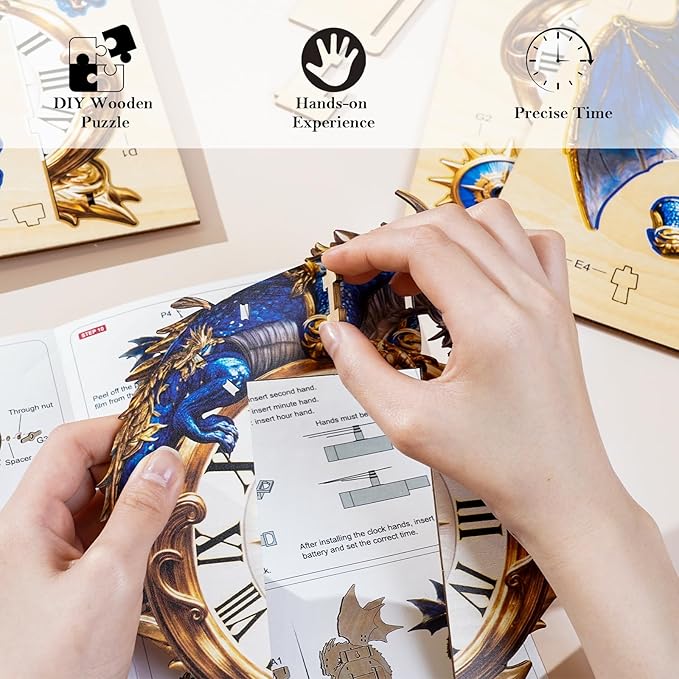 3D Wooden Puzzles for Adults – Blue Dragon Clock 3D Puzzles Art and Craft Kits, Unique Shape Wood Clock for Adults, Handmade Model Building Kit DIY Hobbies, Gifts for Family, Wall Art Home Decor
