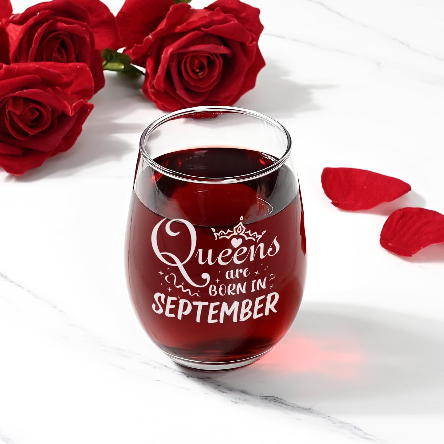 Futtumy Birthday Gifts for Women, Queens Are Born in September Wine Glass, Funny September Birthday Gifts for Daughter Mom Her Wife Sister Friend Girlfriend, Virgo Libra Presents for Women, 17oz/500ml
