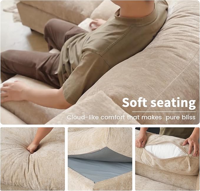 Modular Sectional Sofa with Ottoman,134inch U Shaped Convertible Cloud Couch,8 Seater Convertible V Shaped Living Room Sets,Cover Washable and Replaceable Couches for Living Room,Khkai