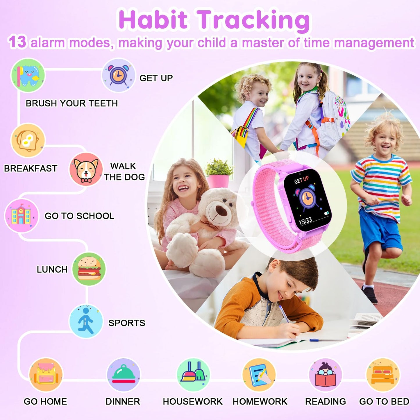 Smart Watch for Kids with 30 Puzzle Games, 140 Educational Learning Cards, Screen Protector, HD Touch Screen, Camera, Music, Pedometer - Perfect for Girls Ages 4-12 as Fun & Educational Birthday Gift