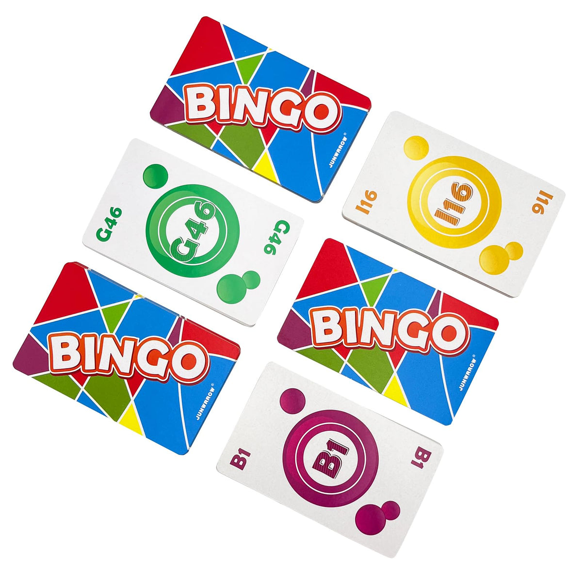 JUNWRROW Bingo Jumbo Calling Cards-Pack of 86-Colorful Bingo Cards-5.45"x3.35"per Card-Bingo Games for Adults, Seniors, and Family