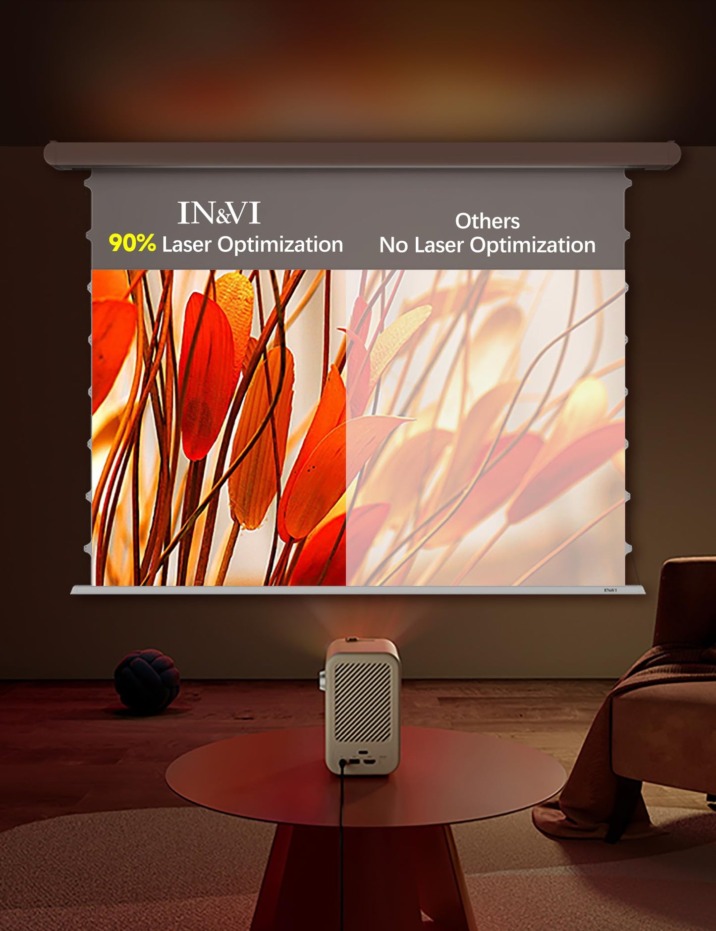 120" PureVision Motorized Projector Screen with Laser Speckle Reduction & Auto-Sync for Long Throw Projectors,Movie Screen 4K/8K UHD Ready,20" Adjustable Drop and Black Backing for Enhanced Contrast