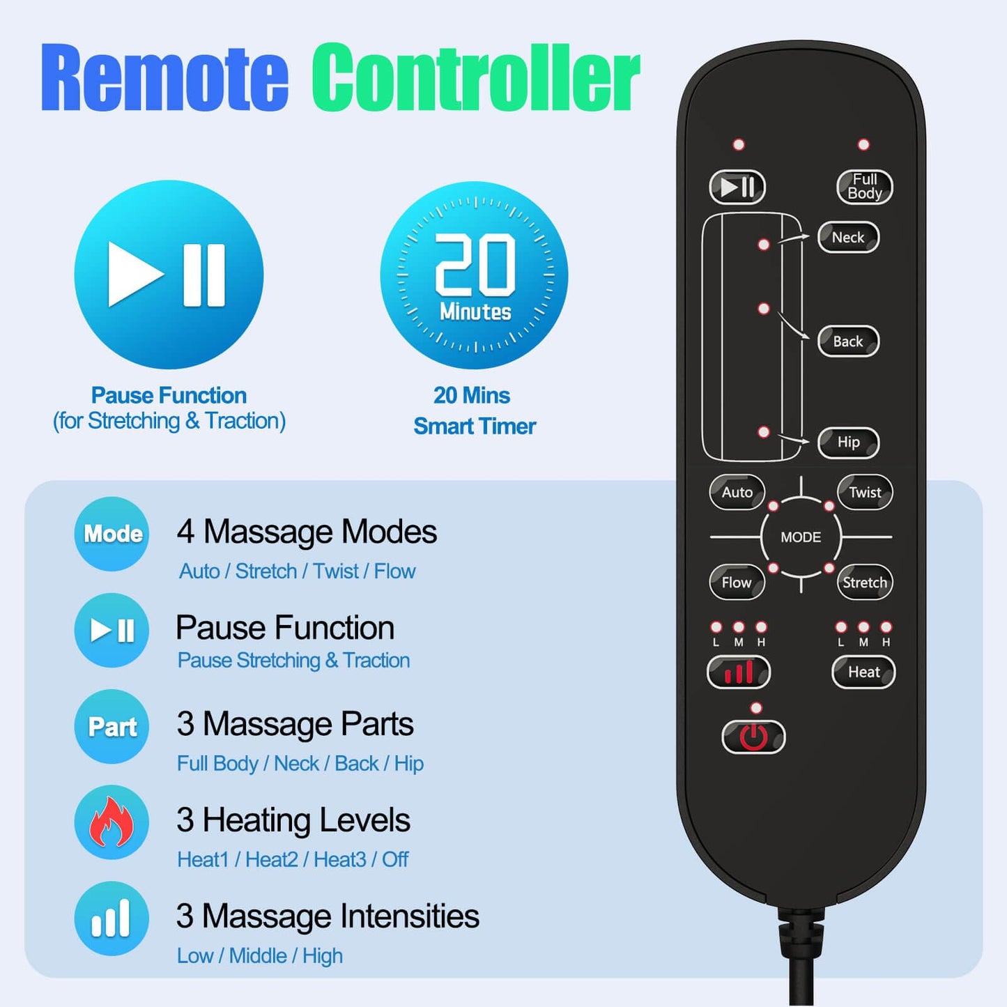 Full Body Massage Mat with Heat, 3D Stretching Back Massager Pad for Bed Sofa Floor, Lumbar & Neck Support, 4 Modes 3 Intensities 3 Heat Levels, Portable & Foldable, PU Leather, Gifts for Mom Dad