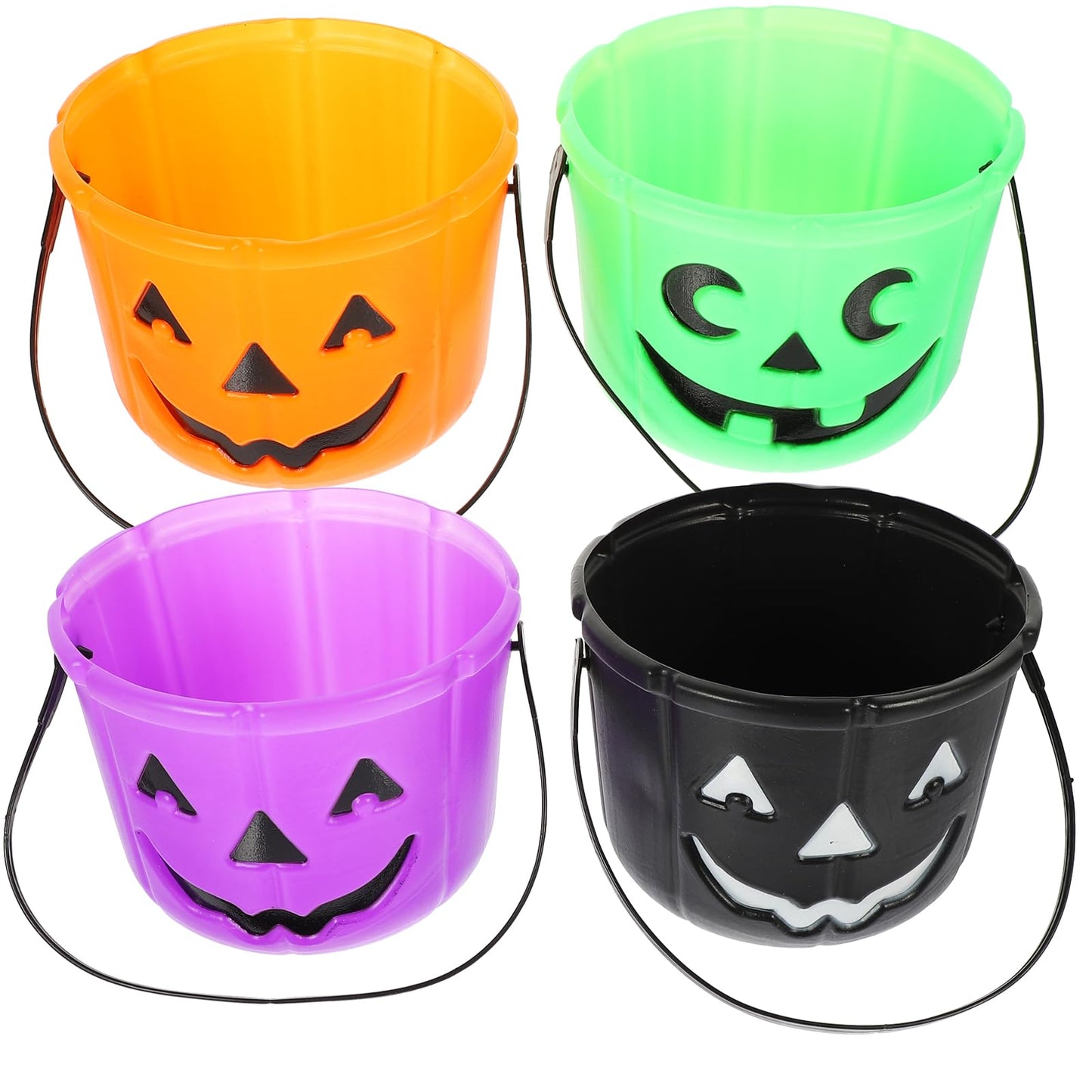 LUOZZY 4pcs Halloween Pumpkin Bucket with Handle Trick-or-Treat Bucket Halloween Party Candy Bucket Classic Pumpkin Shaped Bucket