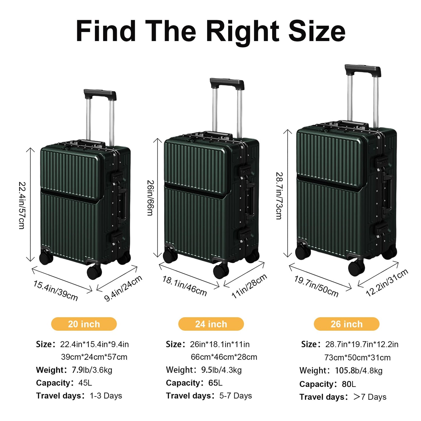 AIWEINY Zipperless Luggage, Polycarbonate Aluminum Hard Shell, Expandable Carry-On Suitcase with Spinner Wheels, Hard Shell Suitcase, 20 Inch Cabin