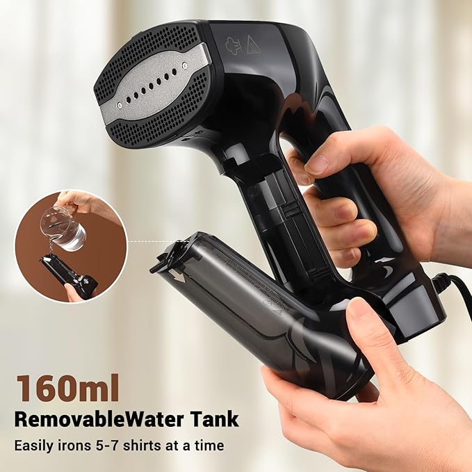 Vacuum Steamer for Clothes, Handheld Travel Steamer with 3200Pa Suction & Dual Mode, 30s Fast Heat-Up, Portable Instantly Dry Garment Steamer Iron (for 110-120V) - Black