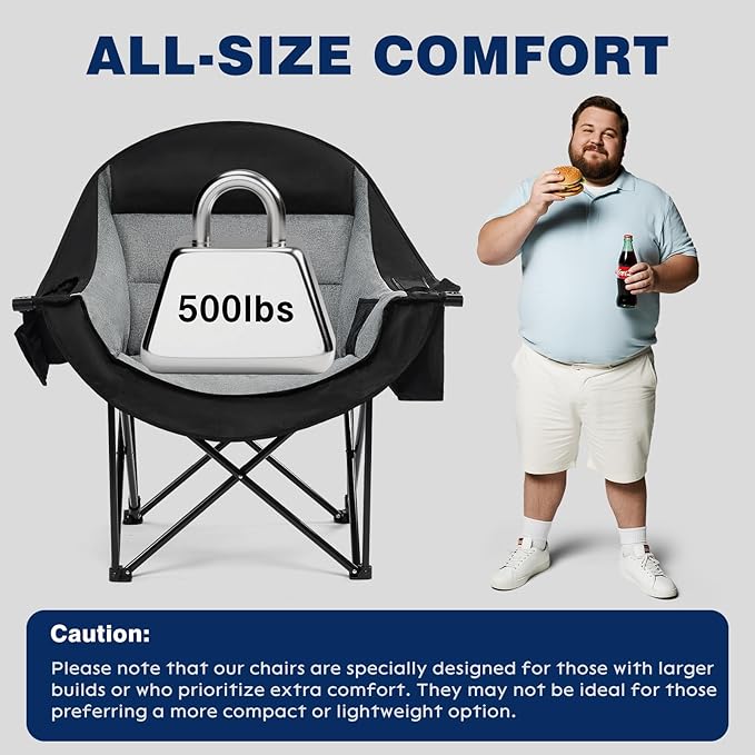 apollo walker Oversized Camping Chair - Extra Wide Heavy Duty 500lbs Camping Chairs for Adults with Cup Holder & Cooler Bag, Folding Lawn Chair for Outdoor, Beach, Park