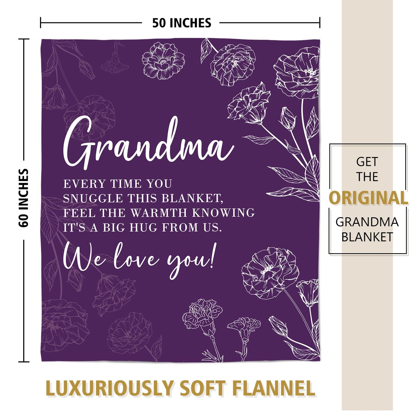 Grandma Gifts, Gifts for Grandma Blanket, Grandmas Birthday Gift from Grandkids, to My Grandmother Throw Blanket 50" x 60", Purple