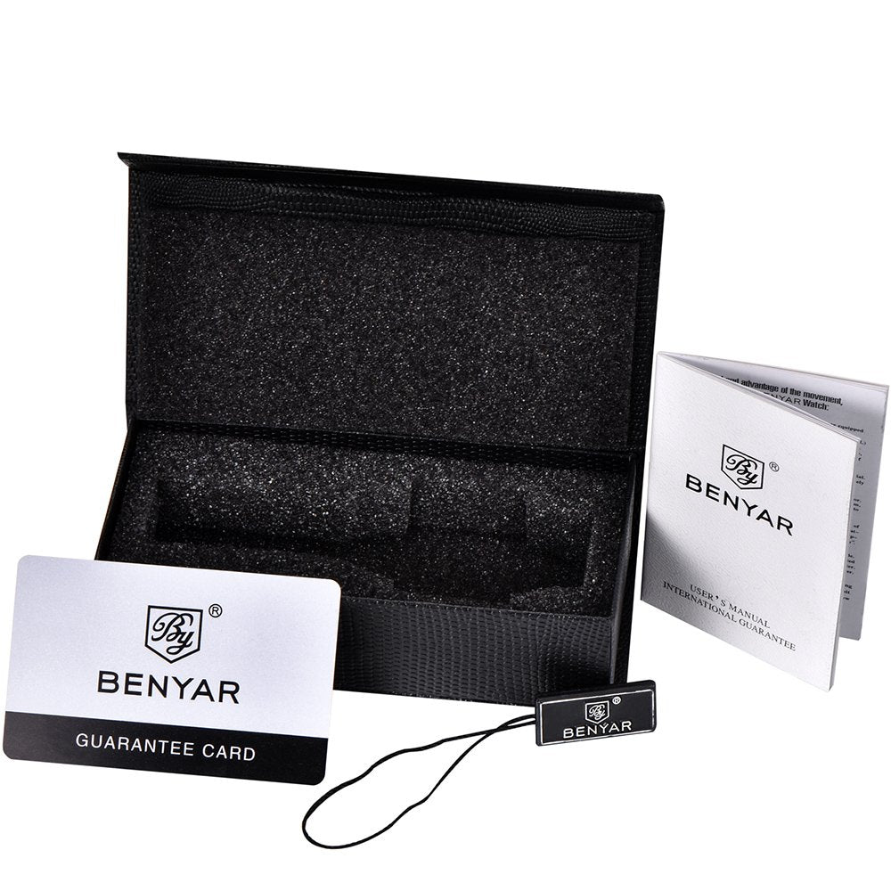 BENYAR Quartz Chronograph Waterproof Watches Business and Sport Design Leather Band Strap Wrist Watch for Men (Brown Gold White)