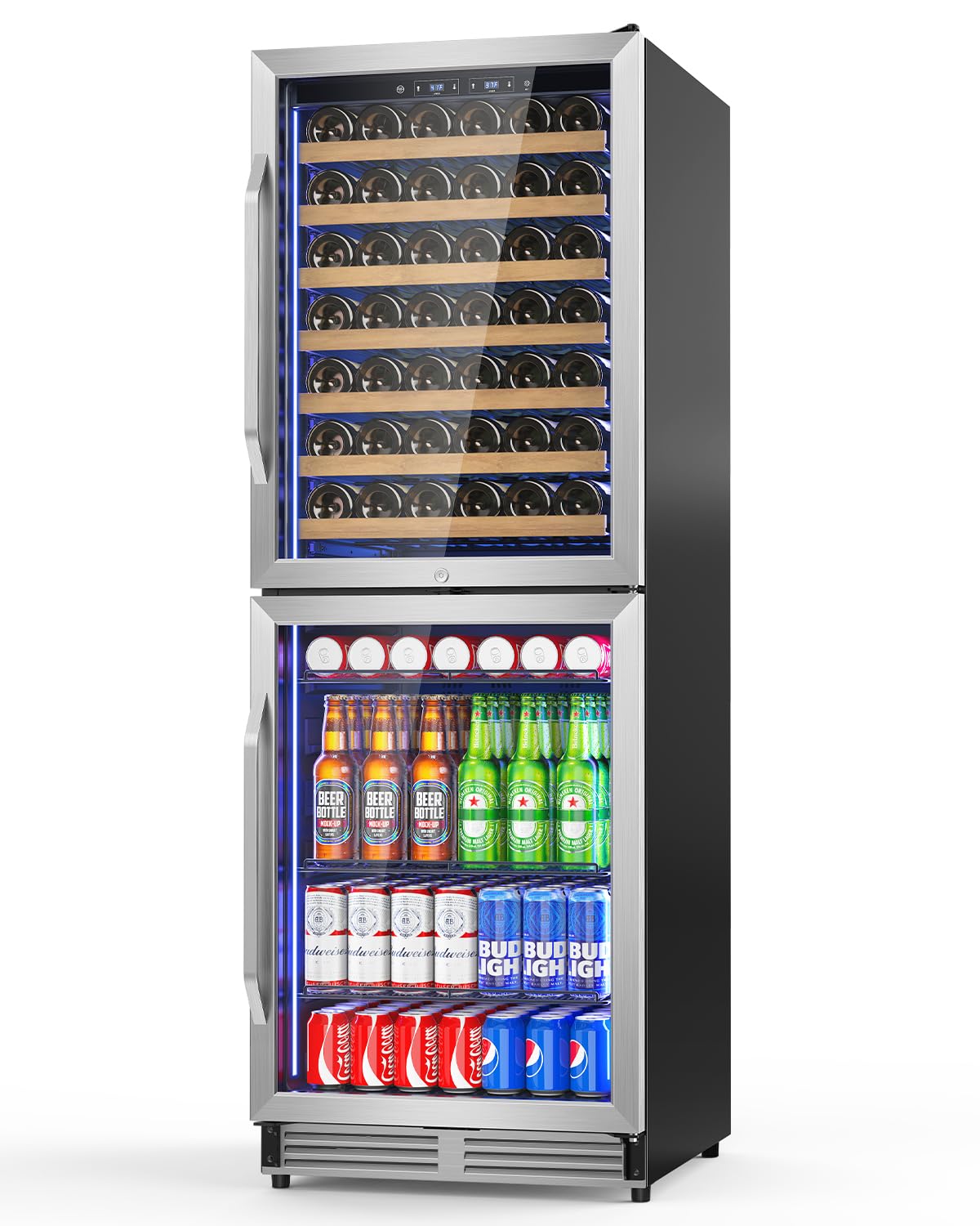 Velivi 24 Inch Wide Wine and Beverage Refrigerator, 2 IN 1 Dual Zone Wine Cooler, Built-In/Freestanding Beverage Wine Fridge with Safety Lock, Low Noise and Fast Cooling Silver