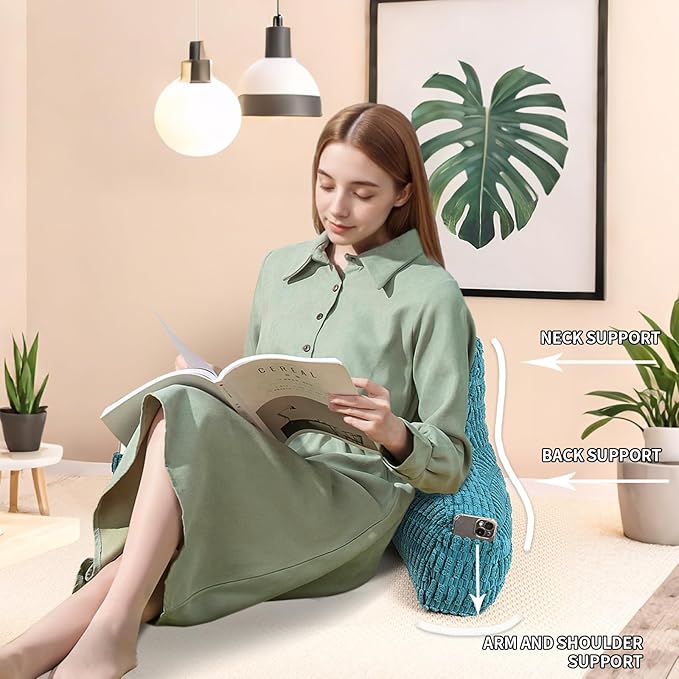 PAJEO Reading Pillow for Sitting in Bed, Large Backrest Reading Pillow with Arm Rest,Back-Rest Support Cushion for Sit Up on Couch, Sofa, and Floor, Dorm Essentials (Green Corduroy, Standard(17"))