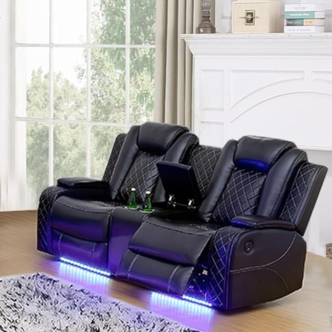 A Ainehome Luxury Furniture Sets Power Recliner Sofa Set Recliner Leather Sofas Loveseat Chair for Living Room Furniture/Small Space/Rv/House/Office/Theater Seating (F-Black,Loveseat)