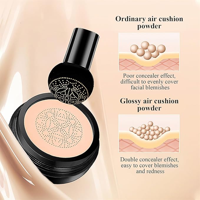 Mushroom Head Air Cushion CC Cream - BB Cream Face Makeup Foundation for Mature Skin Moisturizing Concealer Brighten Long-Lasting, Even Skin Tone for All Skin Types (2PCS Nude)