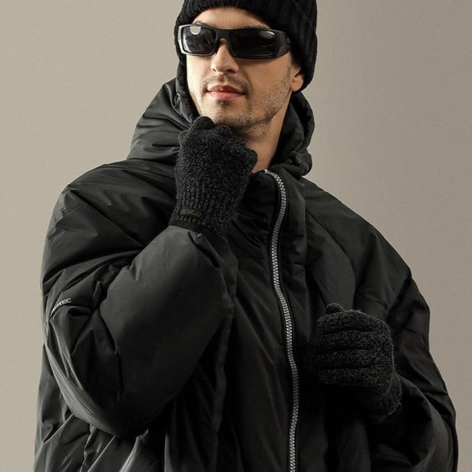 Winter Wool Gloves for Men Warm Knitted Touchscreen Cold Weather Gloves for Running Driving