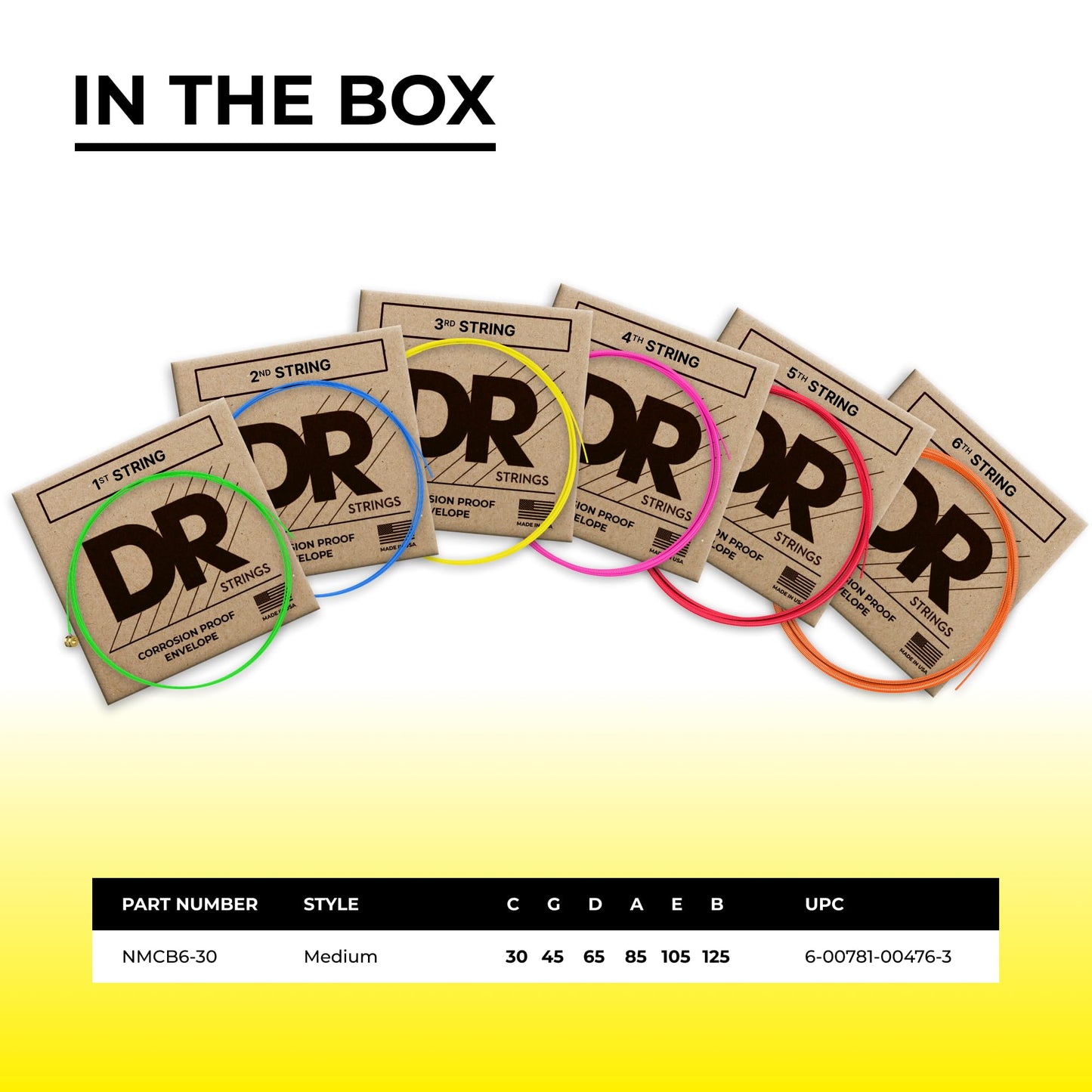 Dr Strings Hi-Def Neon Bass Guitar Strings (Nmcb6-30)