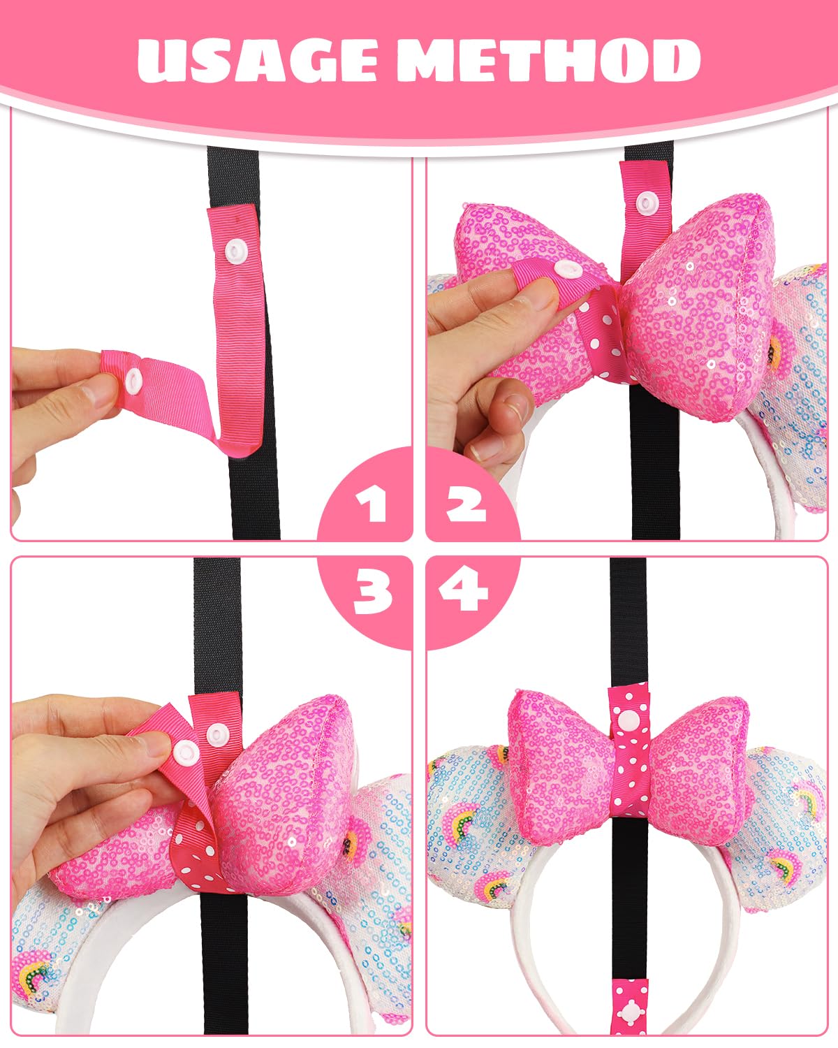 3 Pcs Mouse Ears Holder, Mouse Ear Headband Holder Organizer, Headband Storage Display Stand, Hanging Hair Accessory Rack for Gi