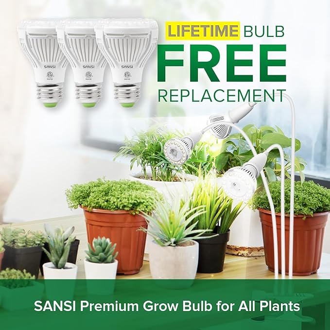 SANSI LED Grow Lights for Indoor Plants, 450W Full Spectrum Clip-on Gooseneck Grow Light with Ceramic Tech.,30W Plant Light with Optical Lens, Lifetime Free Bulbs Replacement White, No Timer