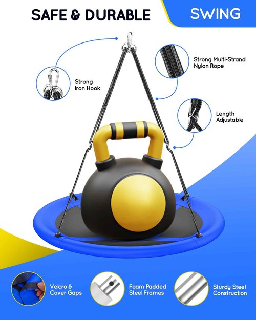 Everyfun 43" Saucer Tree Swing for Kids Adult, 700lbs Weight Capacity, Waterproof Flying Saucer Swing with Adjustable Hanging Straps, Swing Seats for Backyard Outdoor Indoor Playground, Blue