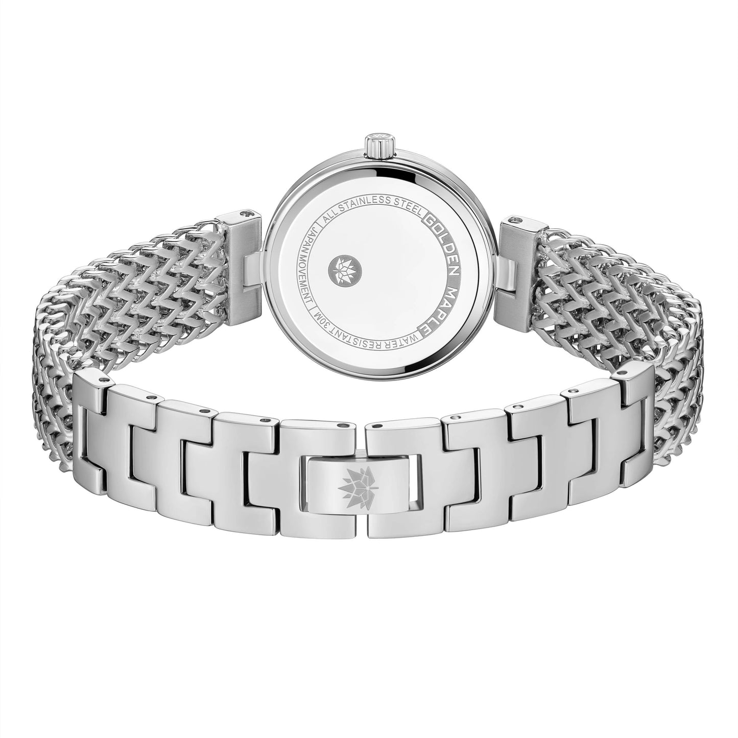 GOLDEN MAPLE Dainty Silver Watch for Women: Gray Embossed Dial with Diamond Time Markers, Adjustable Bracelet and Stylish Gift Watch Box (Gray)