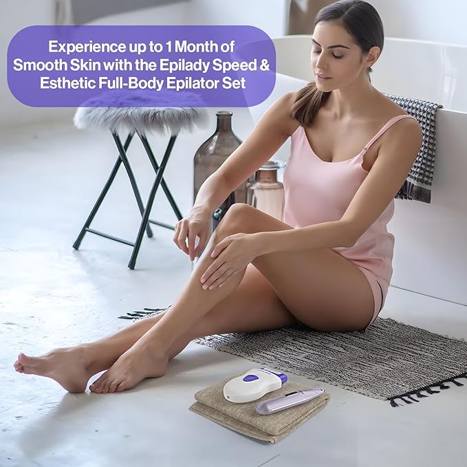 Epilady Face & Body Hair Removal Device Bundle, Speed Corded Epilator + Esthetic Facial Hair Removal for Women, Epilator for Women Legs, Arms, Underarms, Face, Bikini (Purple)
