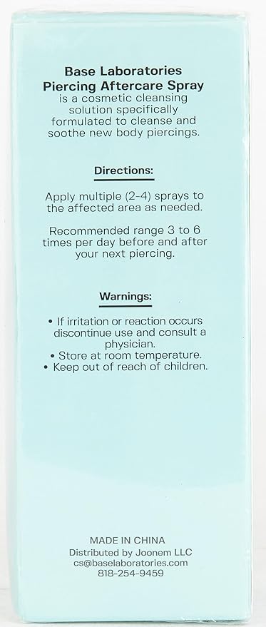 BASE LABORATORIES Piercing Aftercare Spray 4oz | Saline Spray for Piercings | Ear Piercing Cleaner Spray | Saline Solution for Piercings | Piercing & Keloid Bump Removal for Ears, Belly Nose Piercings