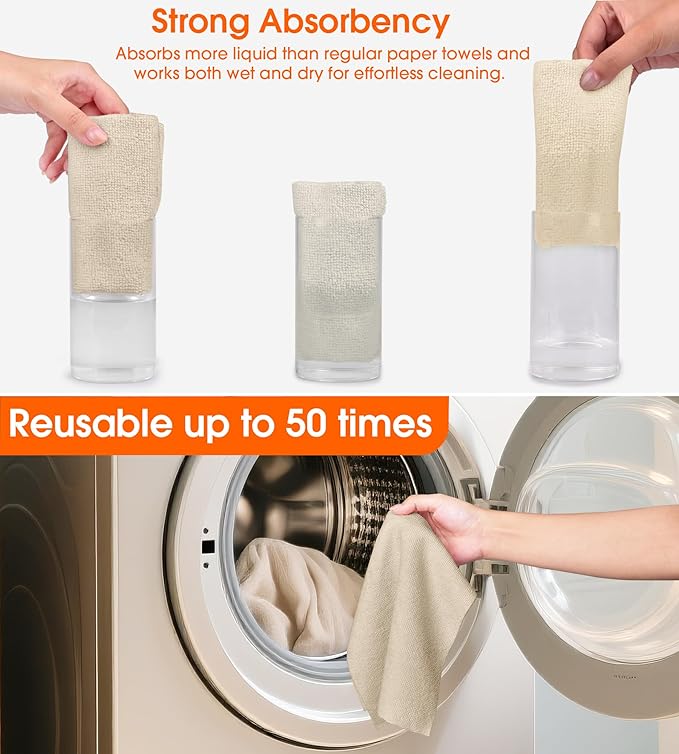 Microfiber Cleaning Cloth Roll–100 Pack, Tear Away Microfiber Towels, Reusable, Washable, Scratch-Free, Kitchen Towels for Car, Home, Kitchen, Glass, Dishes(Desert Gold)