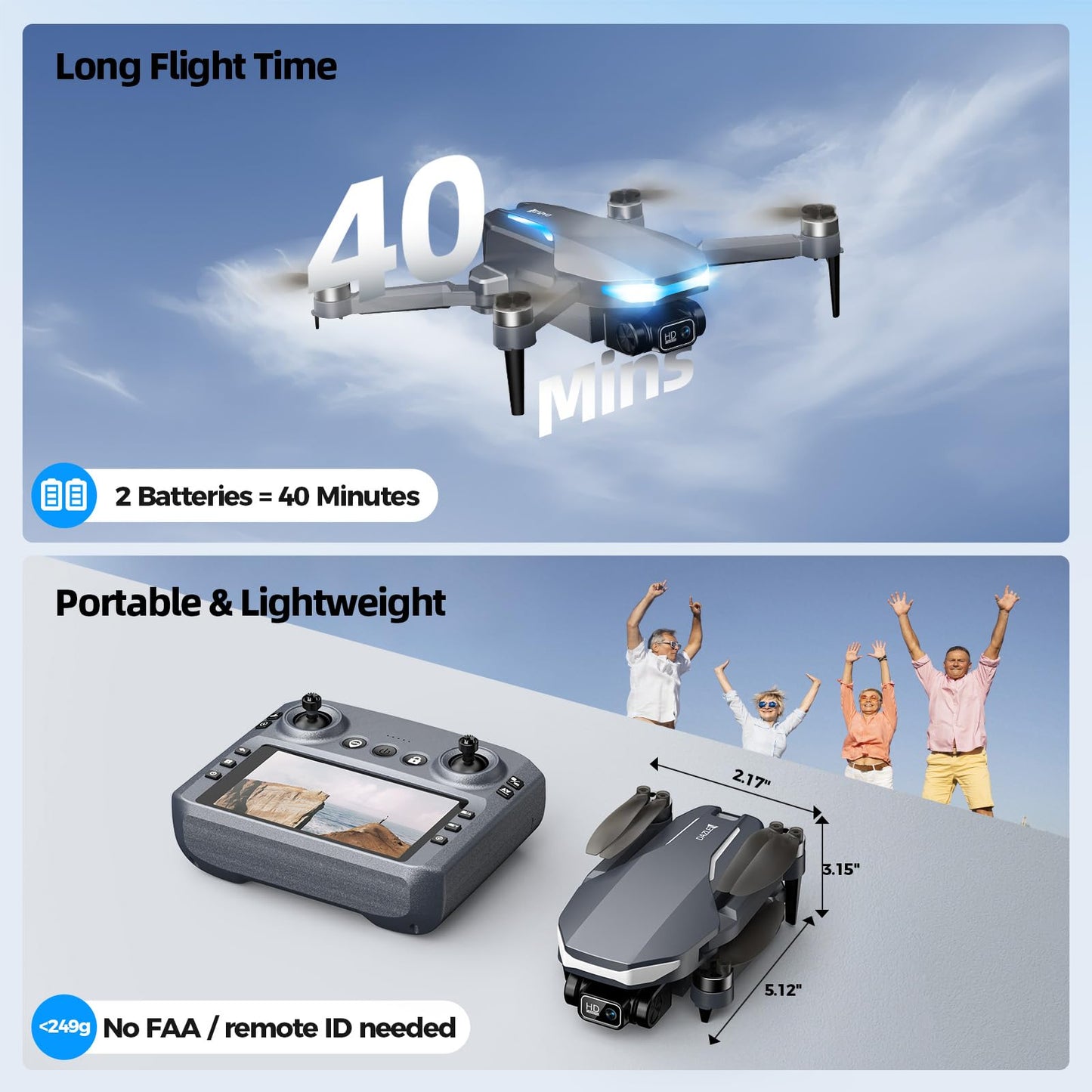 GPS Drone with Camera for Adults, 2K FPV Drone with 4.5" Screen Remote Controller, Brushless Motor, Auto Return, Follow Me, Tap Fly & Circle Fly, Long Flight Time Foldable Quadcopter for Beginners